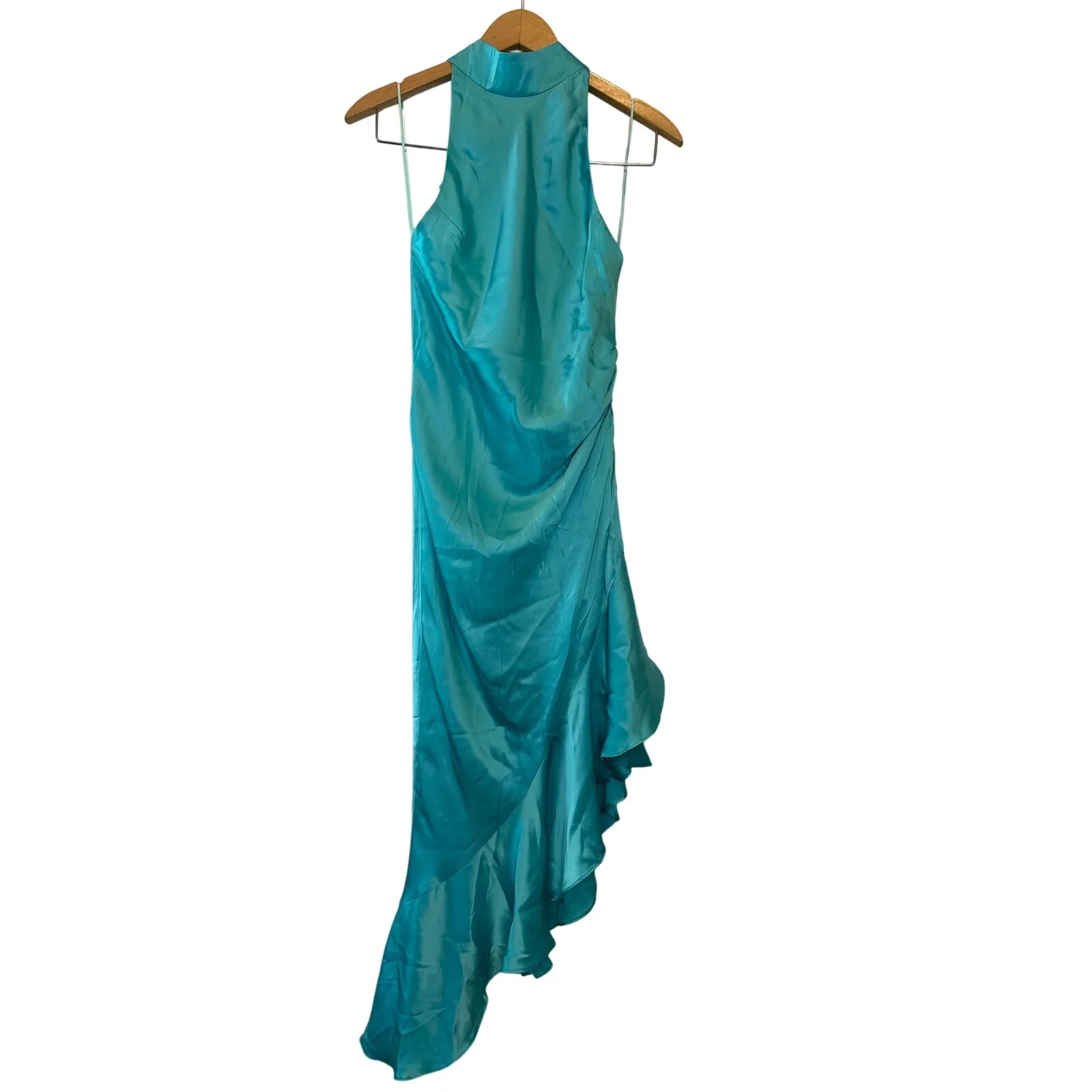 Amanda Uprichard Silk Halter Asymmetric Ruffle Dress Moana Blue Size S - Image 3