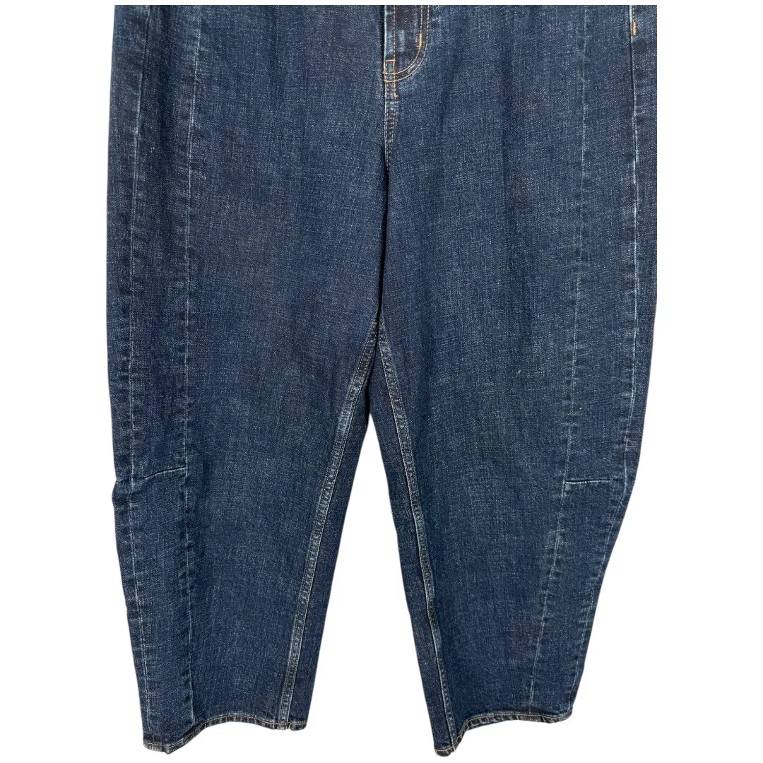 Old Navy Women's High Waisted Barrel Leg Ankle Jeans Dark Wash Denim Size 12 - Image 8