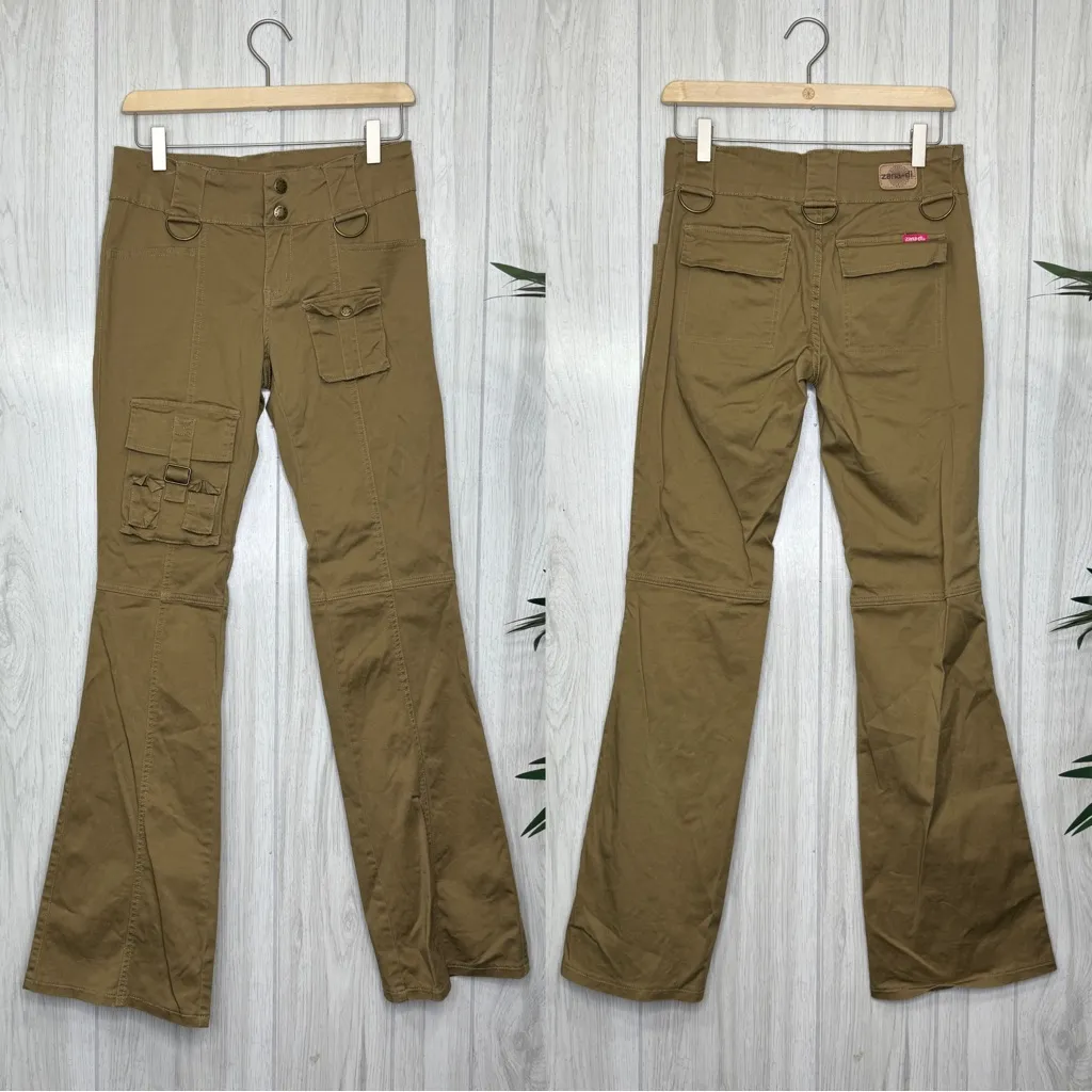 Y2K Trendy Zana Di Khaki Cargo Flare Pants Juniors size 5 - Image 2