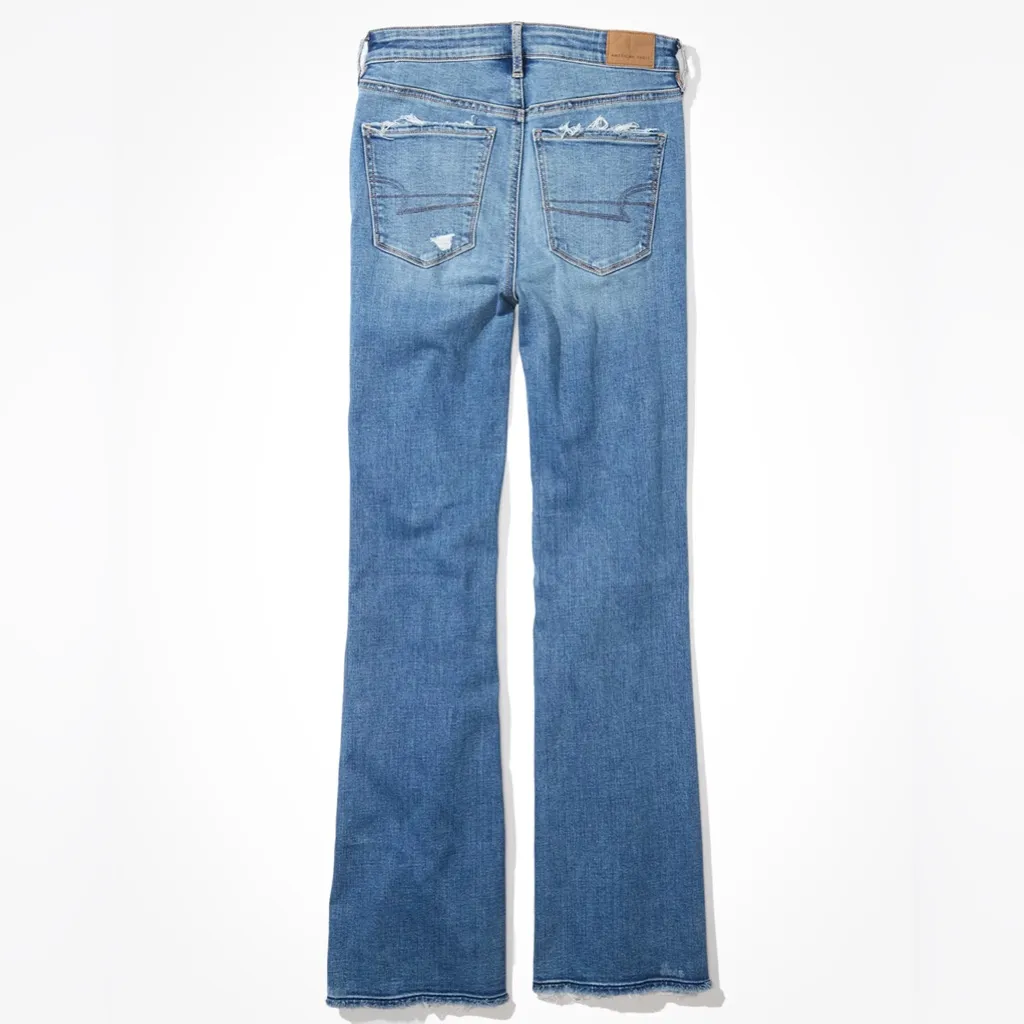 American Eagle Ripped Super Hi-Rise Flare Jeans in Cool Hand Blue Size 2 Short - Image 4