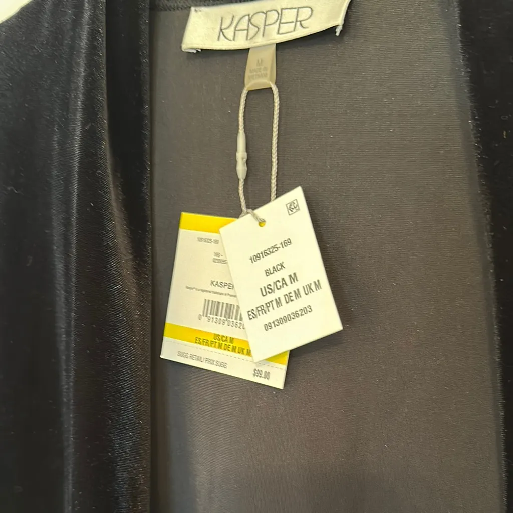 Kasper Black Velvet Open‎ Front Cardigan size M NWT - Image 2