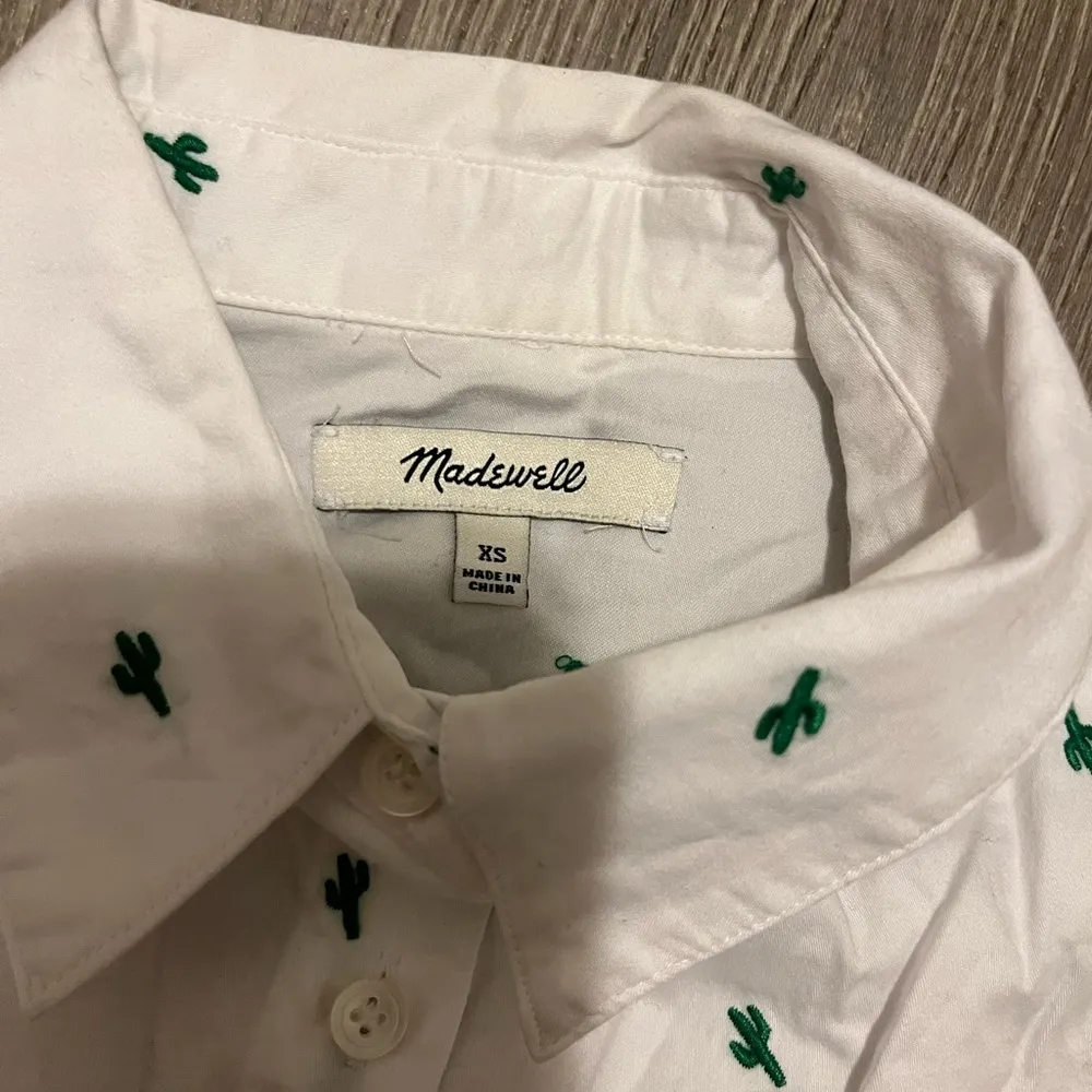Madewell Embroidered Cactus Courier Shirt Womens XS Eyelet White Oversized - Image 5
