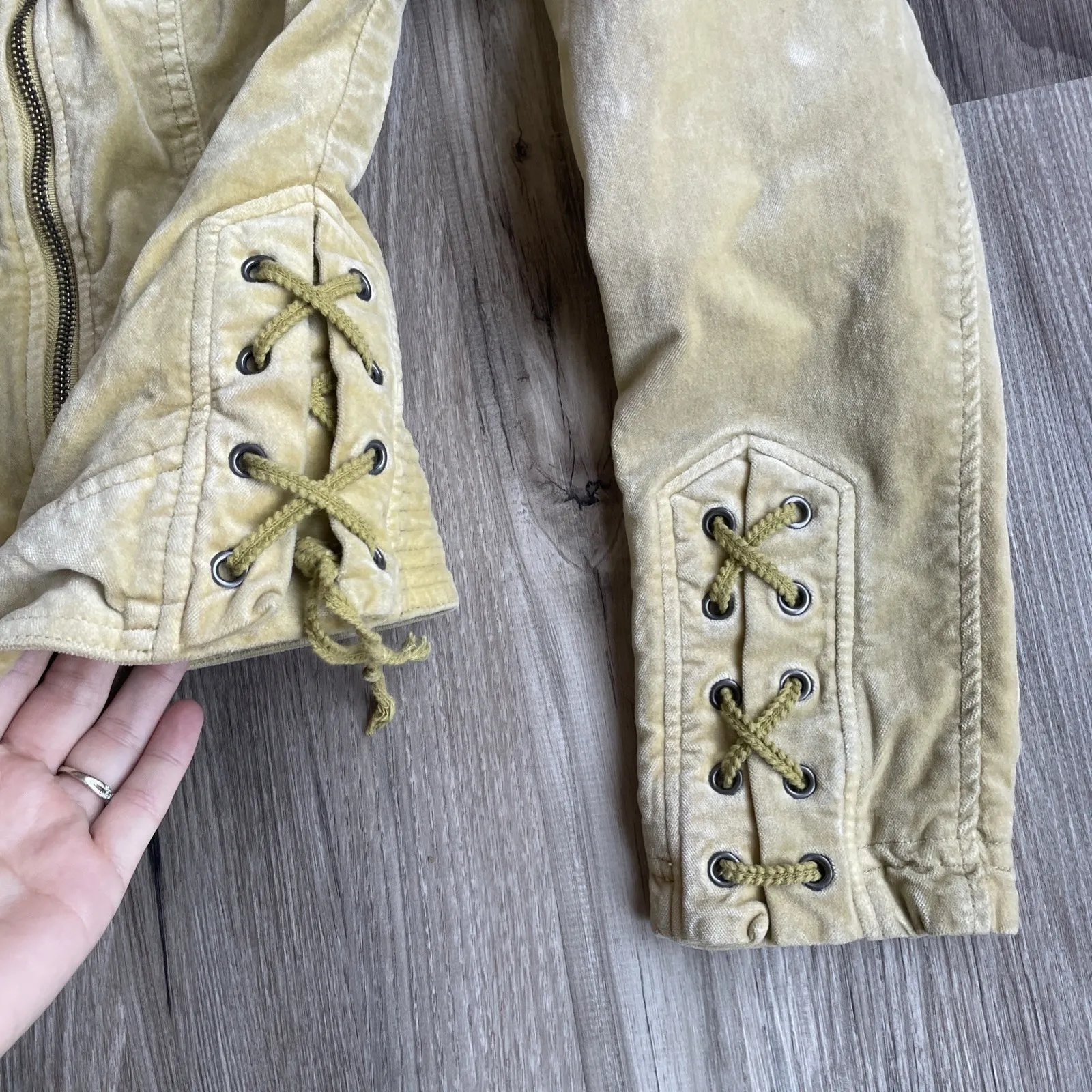 Y2K BNCI Yellow Moto Jacket Women M Yellow Velour Boho Hippie Biker Vintage Brown Size M - Image 3