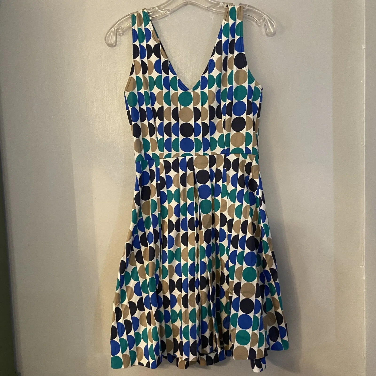 Banana Republic Geometric Print Dress Size 0 Circles Blue Green Ran Pleated Zero - Image 4