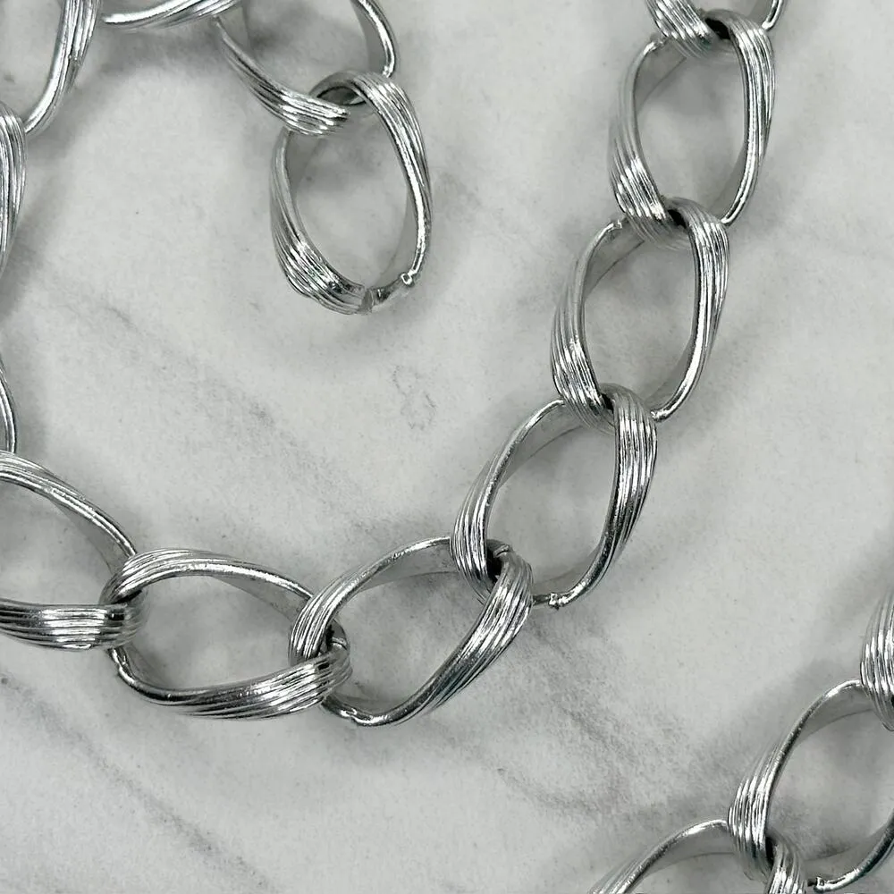 Chunky Textured Silver Tone Metal Chain Link Belt Size XS Small S - Image 9