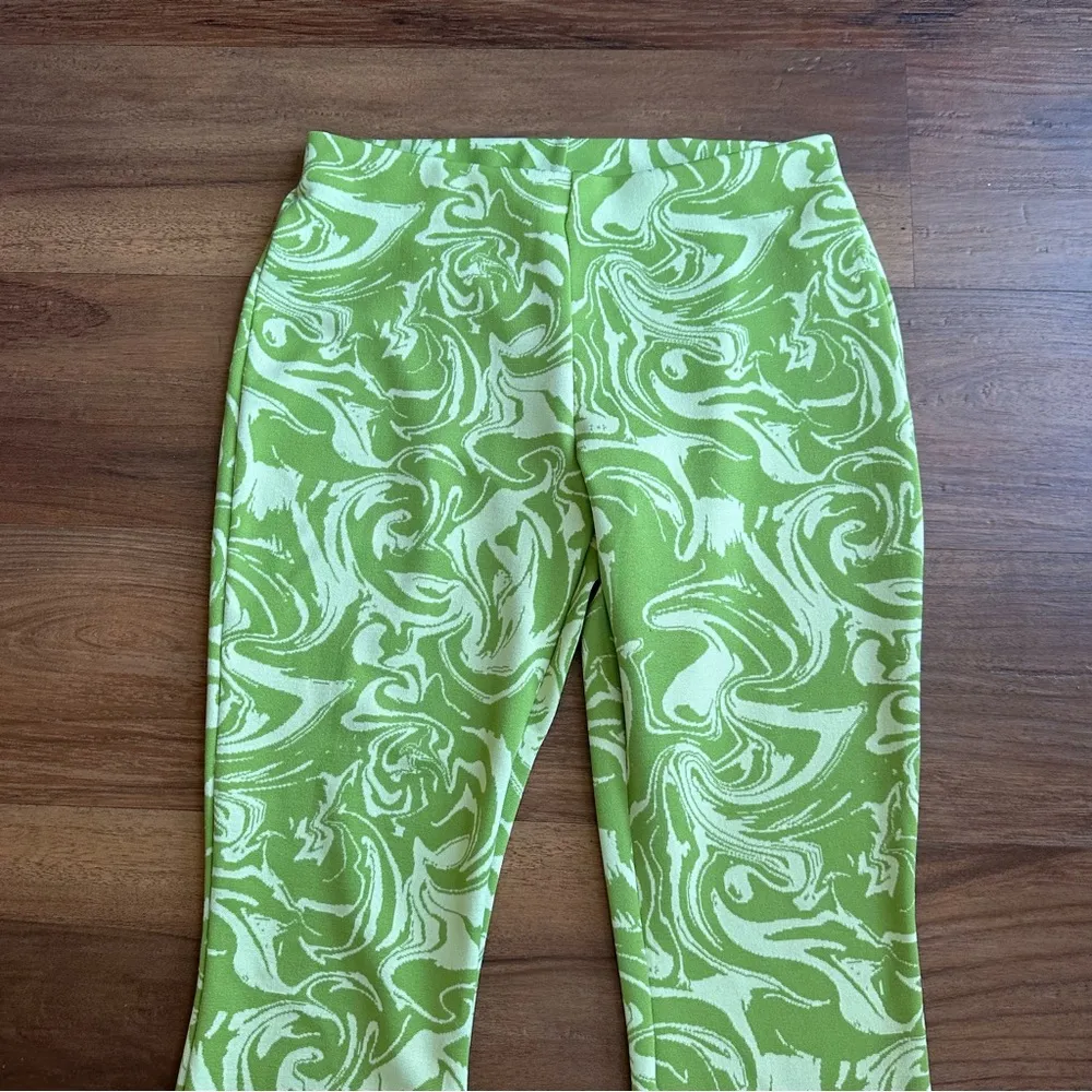 Zara green psychedelic Pants / Flared Jacquard Trousers Large - Image 4