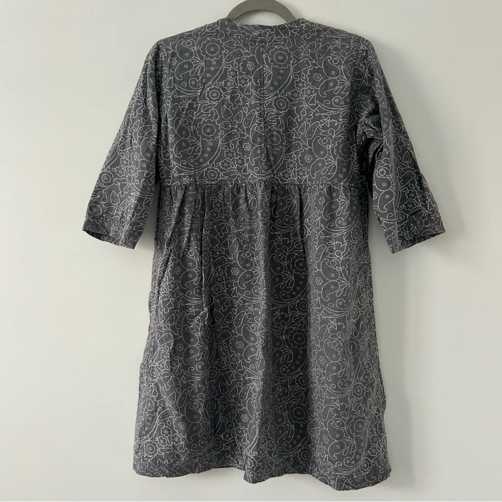 Matta Cotton Grey White Paisley Boho V Neck Casual Cottagecore Mini Dress M Gray Size M - Image 2