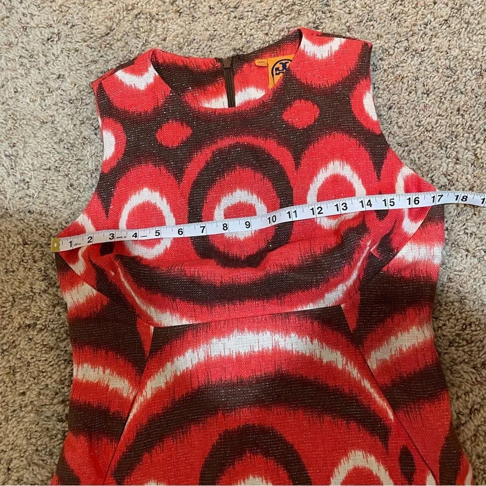 Tory Burch Linen Metallic Shimmer Shift Sheath Dress Ikat Pattern Size 6 - Image 12