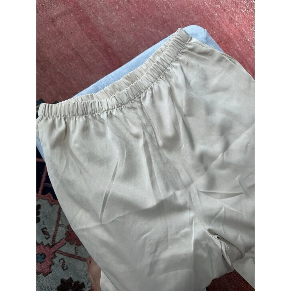 Faux Silk Womens Satin Elastic Waist Long Trousers Loose Straight Wide Leg Pants - Image 2