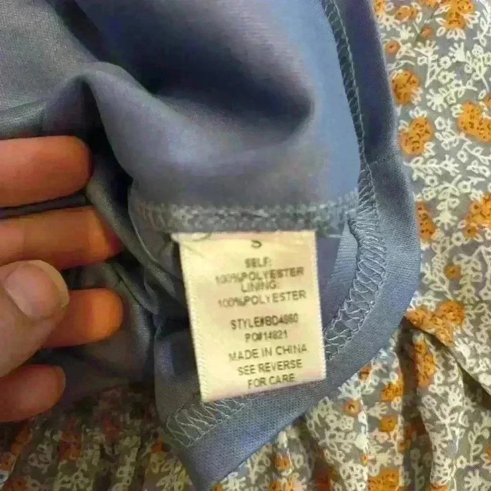 Ditsy Floral Long Sleeve Cut Outs Blue Orange Dress Ruffles Size Small - Image 10