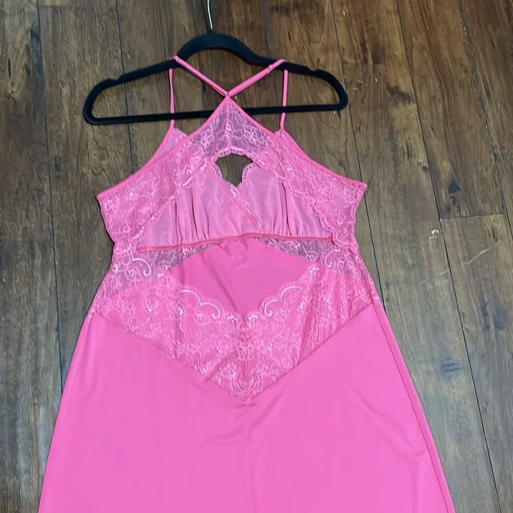 INC Lingerie Lace Trim Cutout Back Chemise Nightgown Foxy Pink Size XL - Image 14