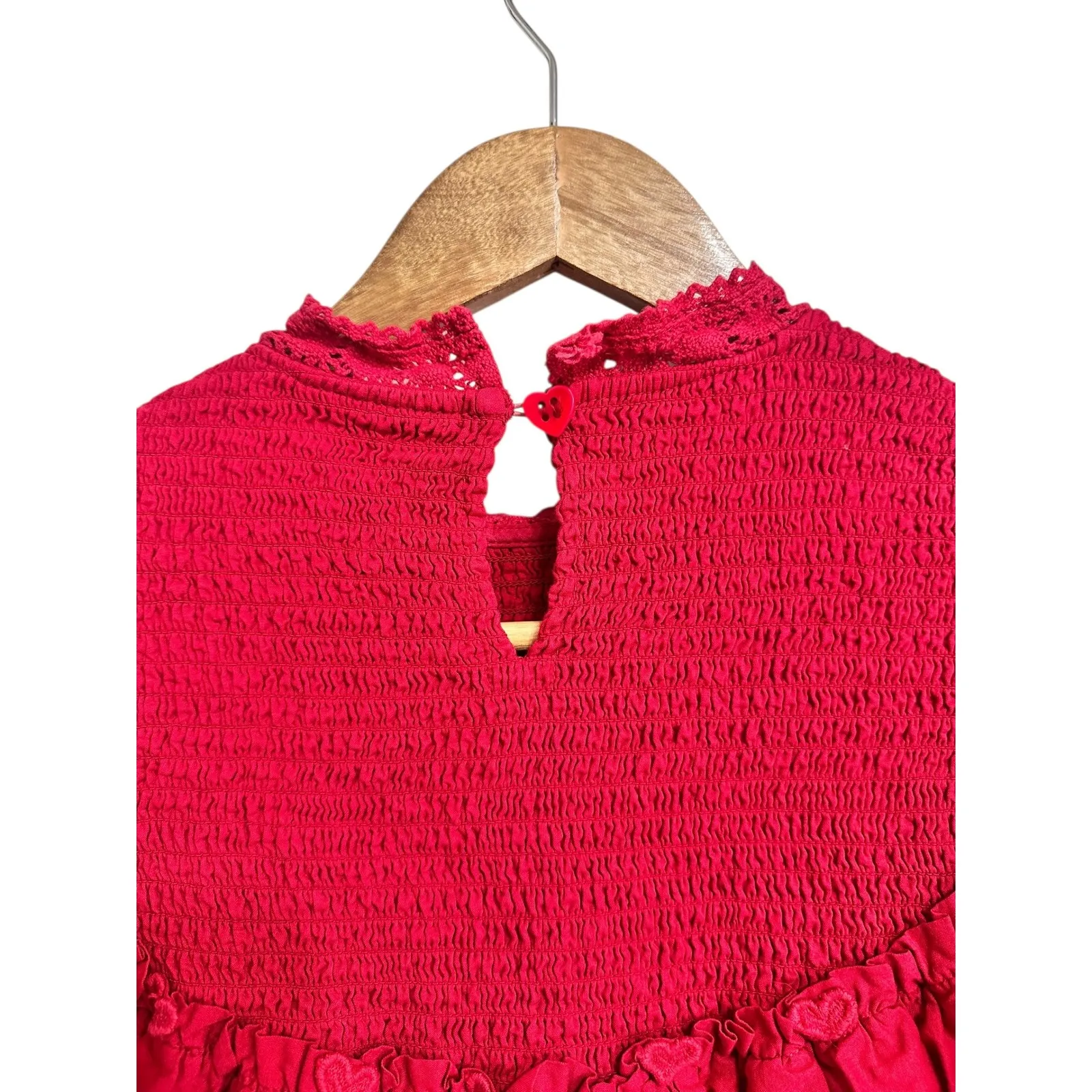 FARM Rio heart applique cotton blouse Smocked Ruffle Mock neck Size S - Image 7