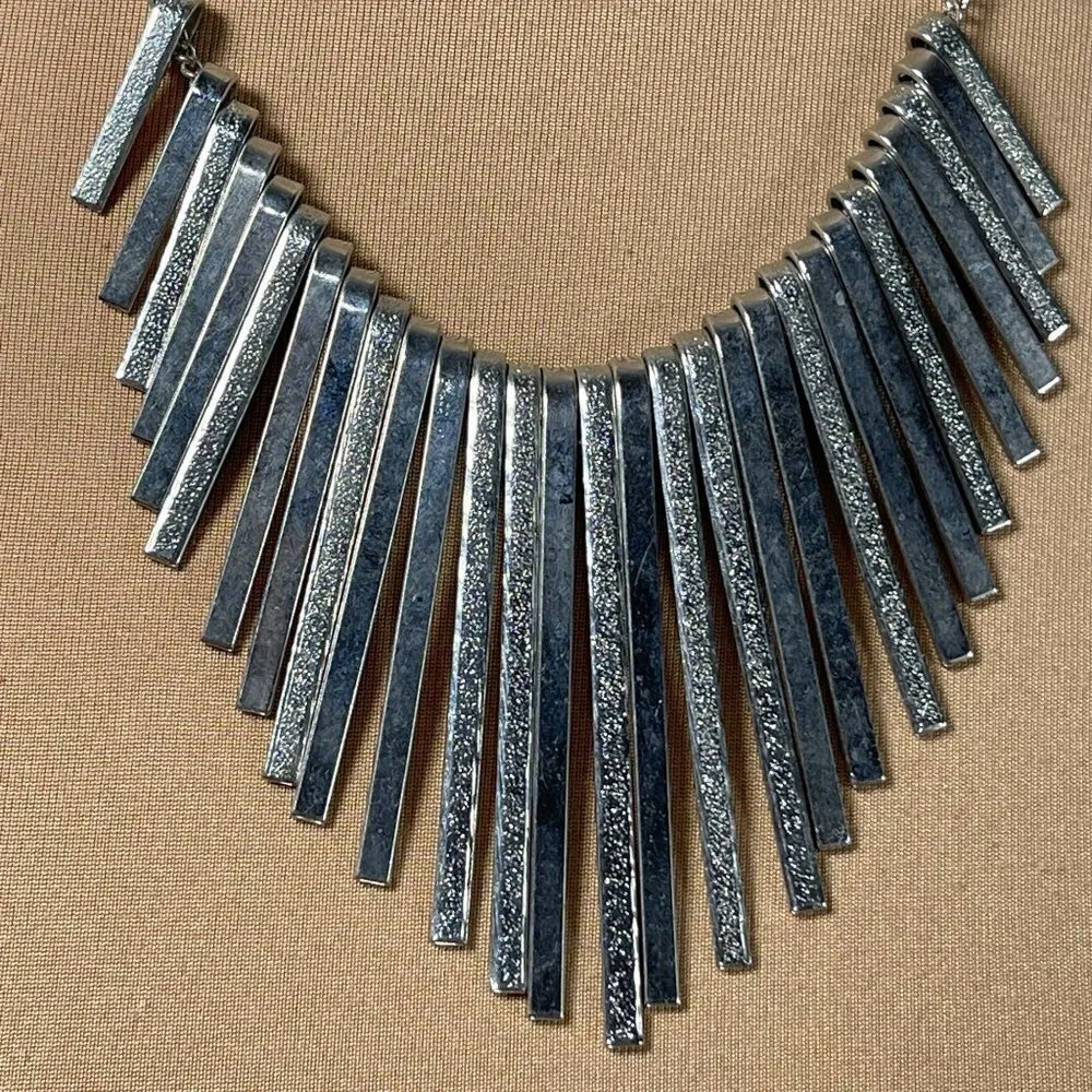 New York And Company Silver Tone Fringe Statement Necklace Adjustable Length - Image 2