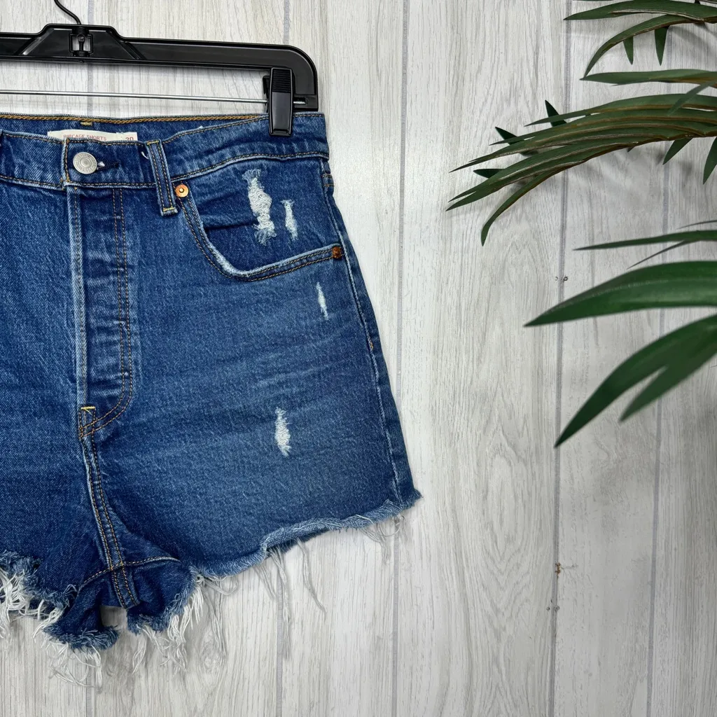 Levi’s Ribcage Shorts Charleston Chill Distressed Raw Hem Frayed size 30 - Image 5