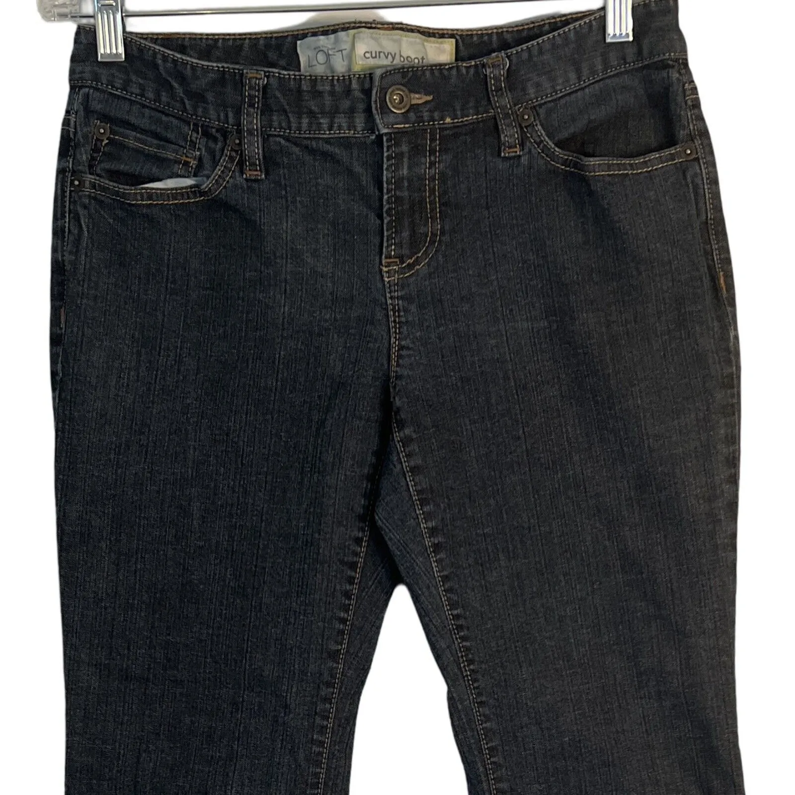 Loft Womens Jeans Size 6 Curvy Bootcut Mid Rise Pockets Zip Close Dark Wash - Image 4