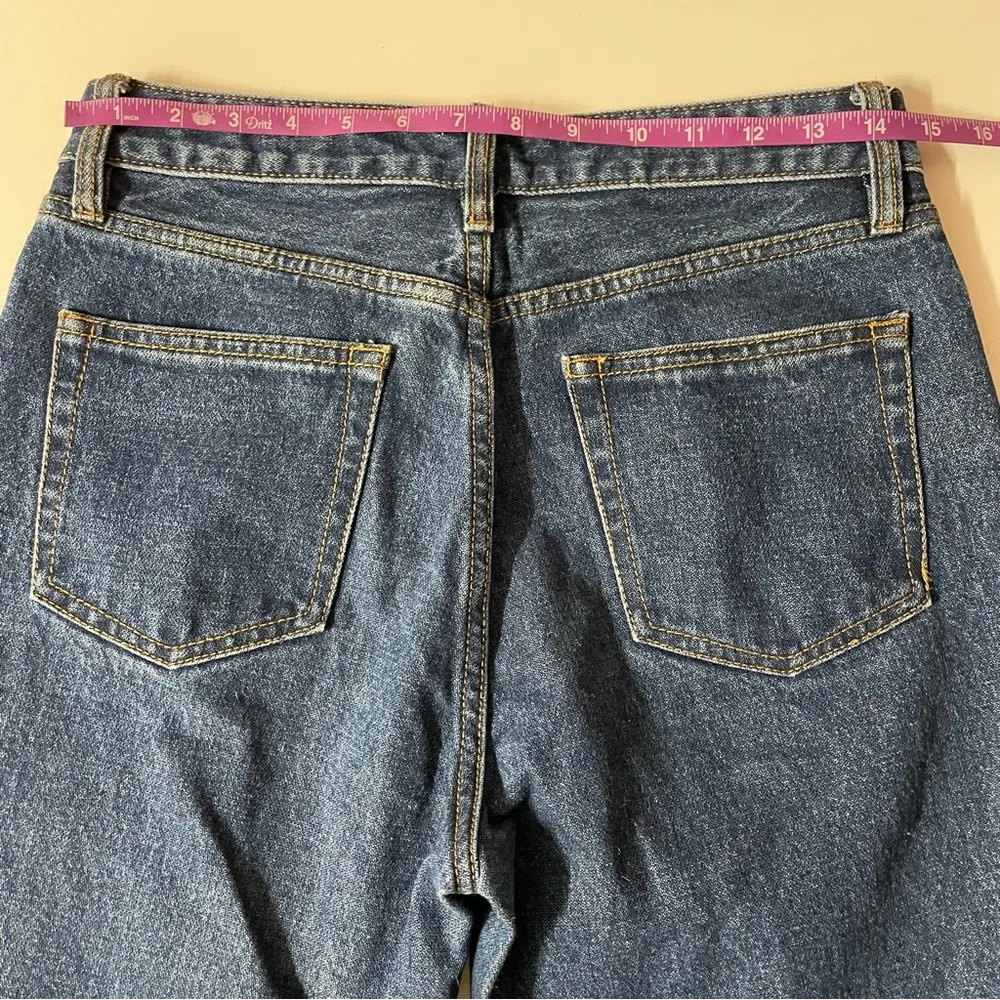 J. Galt PacSun Medium-Dark Wash Blue Hi Rise Straight Leg Raw Hem Jeans Sz L EUC - Image 5