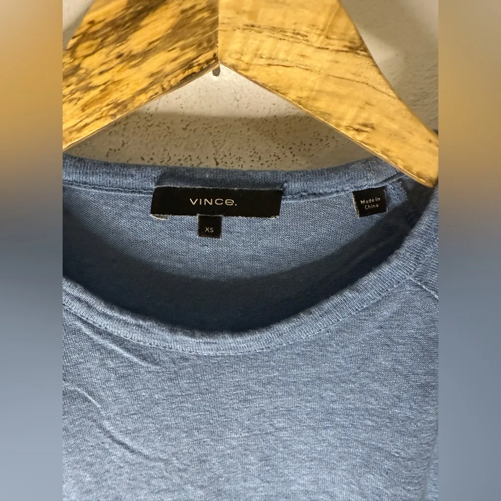 Vince Blue Crew Neck Long Sleeve Linen‎ T-shirt XS - Image 3