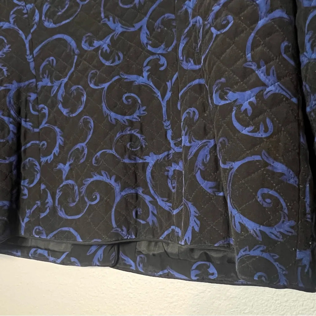 Talbots Quilted Blazer Jacket Button Up Blue Black Silk Swirl Size 14 Flaw - Image 6
