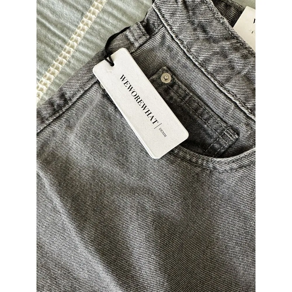 New WeWoreWhat The Boyfriend Short Rigid Denim Washed Gray Frayed Hem 27 $118 - Image 6