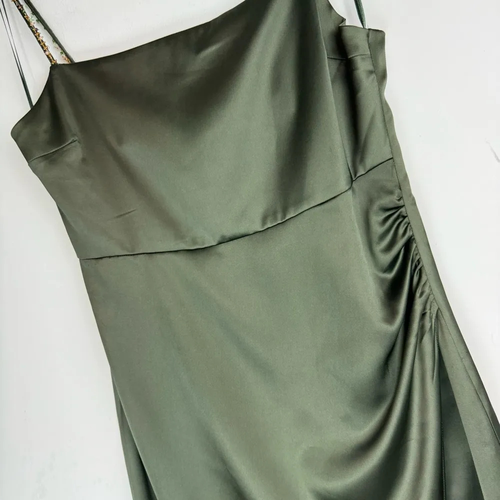 NWT Zara Green Satin Effect Midi Wrap Dress Sz Large Beaded Straps - Image 8