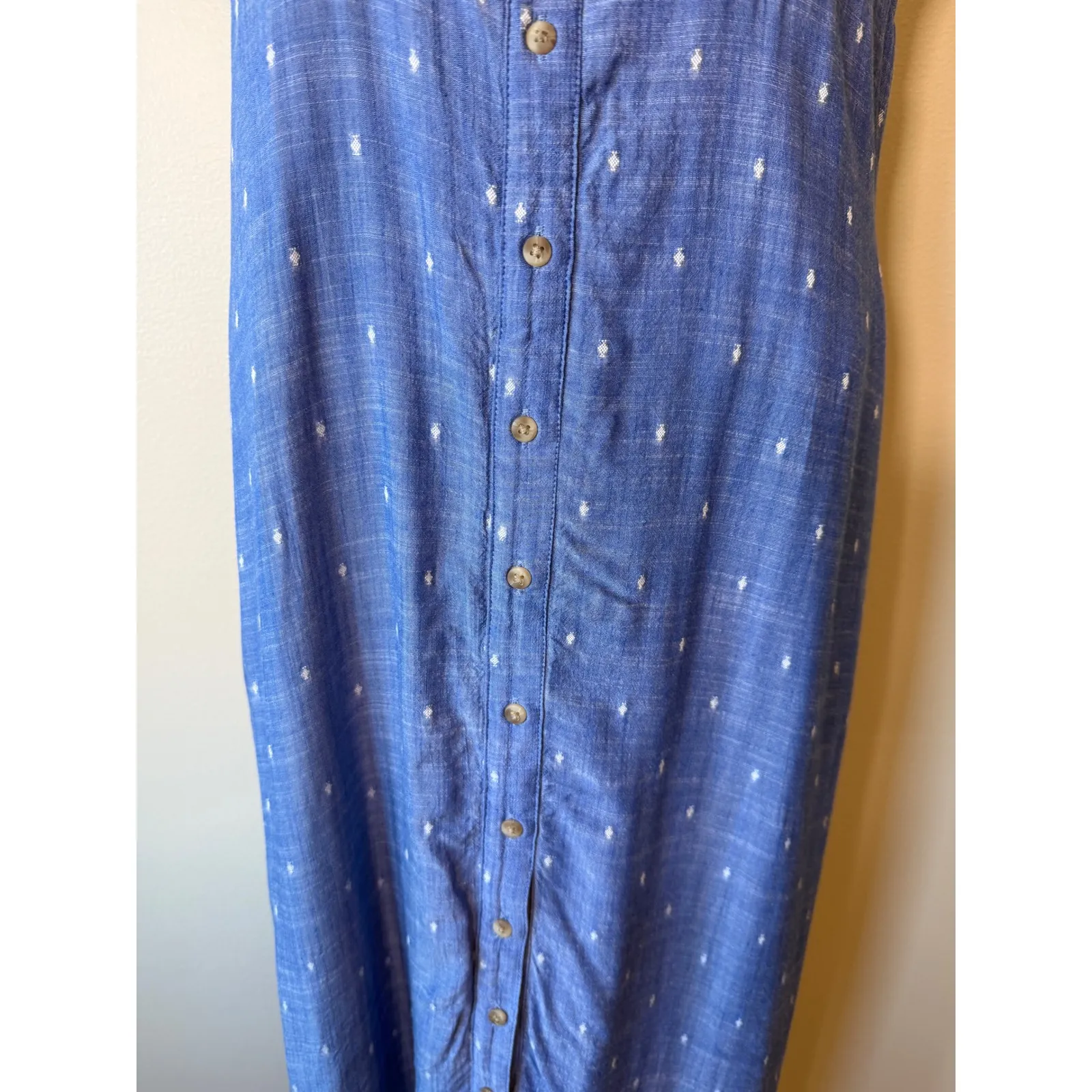 American Eagle L Outfitters Blue White Dot Cutout Button Front Midi Dress - Image 3