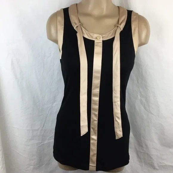 Basler Black & Tan Sleeveless Satin Trim Color Block Top M Size M - Image 6