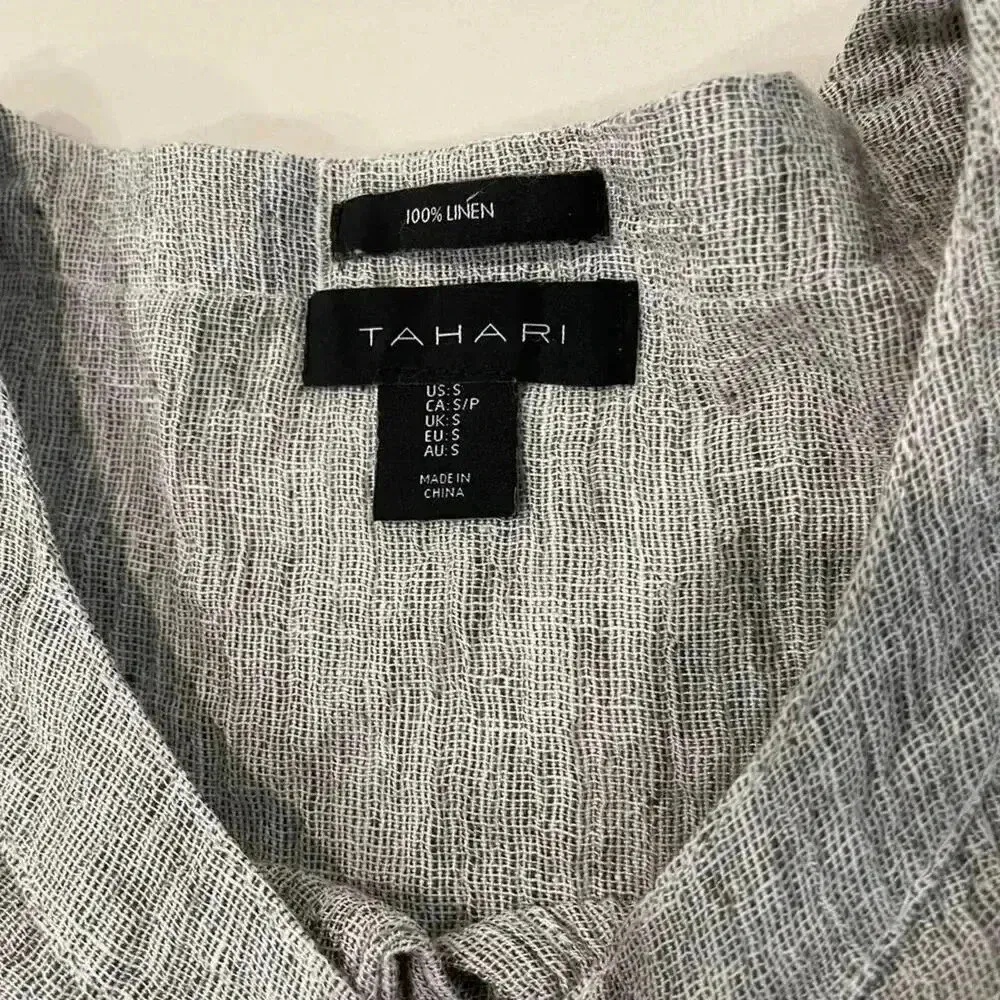 Tahari Gray 100% Linen Oversized Shirt Dolman Sleeve Top Women's Small Casual - Image 3
