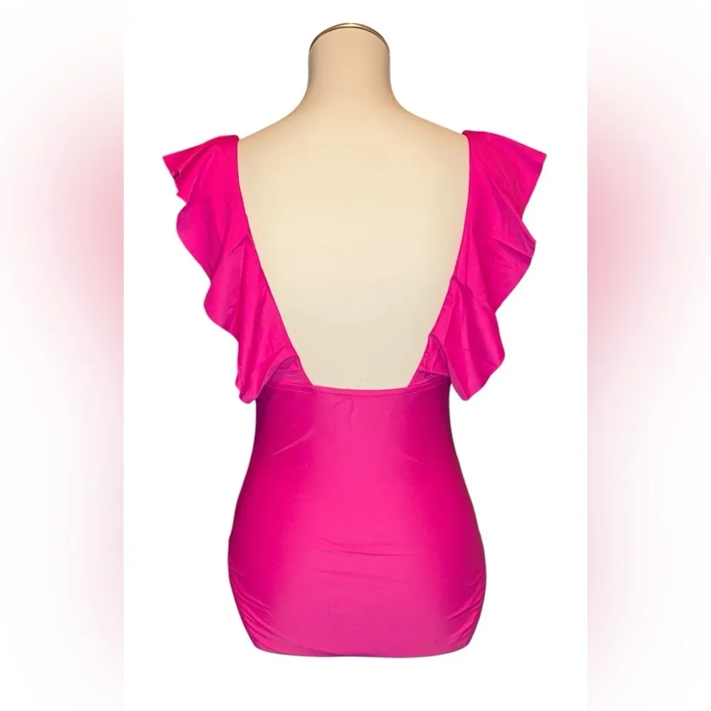 New J Crew Women Sz 24 Ruched Ruffle Fuchsia Pink Swimsuit One Piece Flatter NWT - Image 6