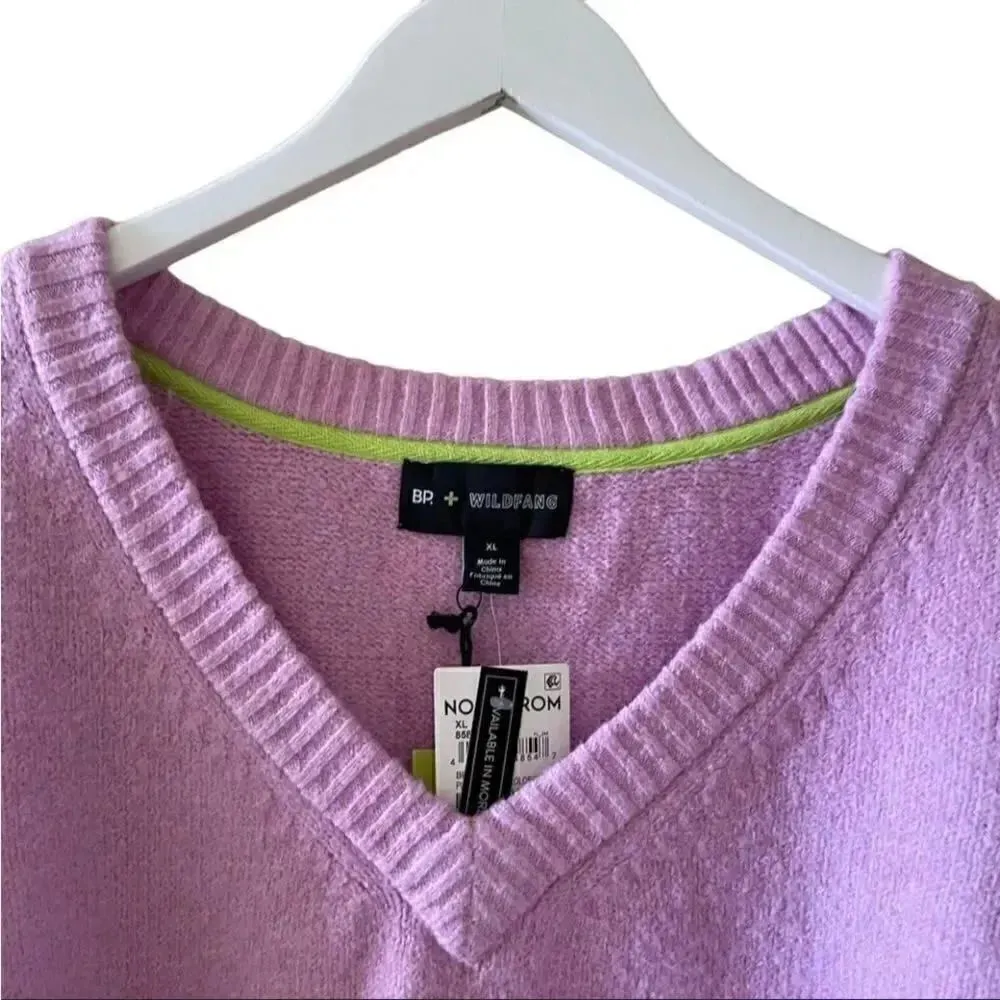 Nordstrom Knit Crop V-Neck Sweater Color Block BP Wildfang Size XL - Image 3