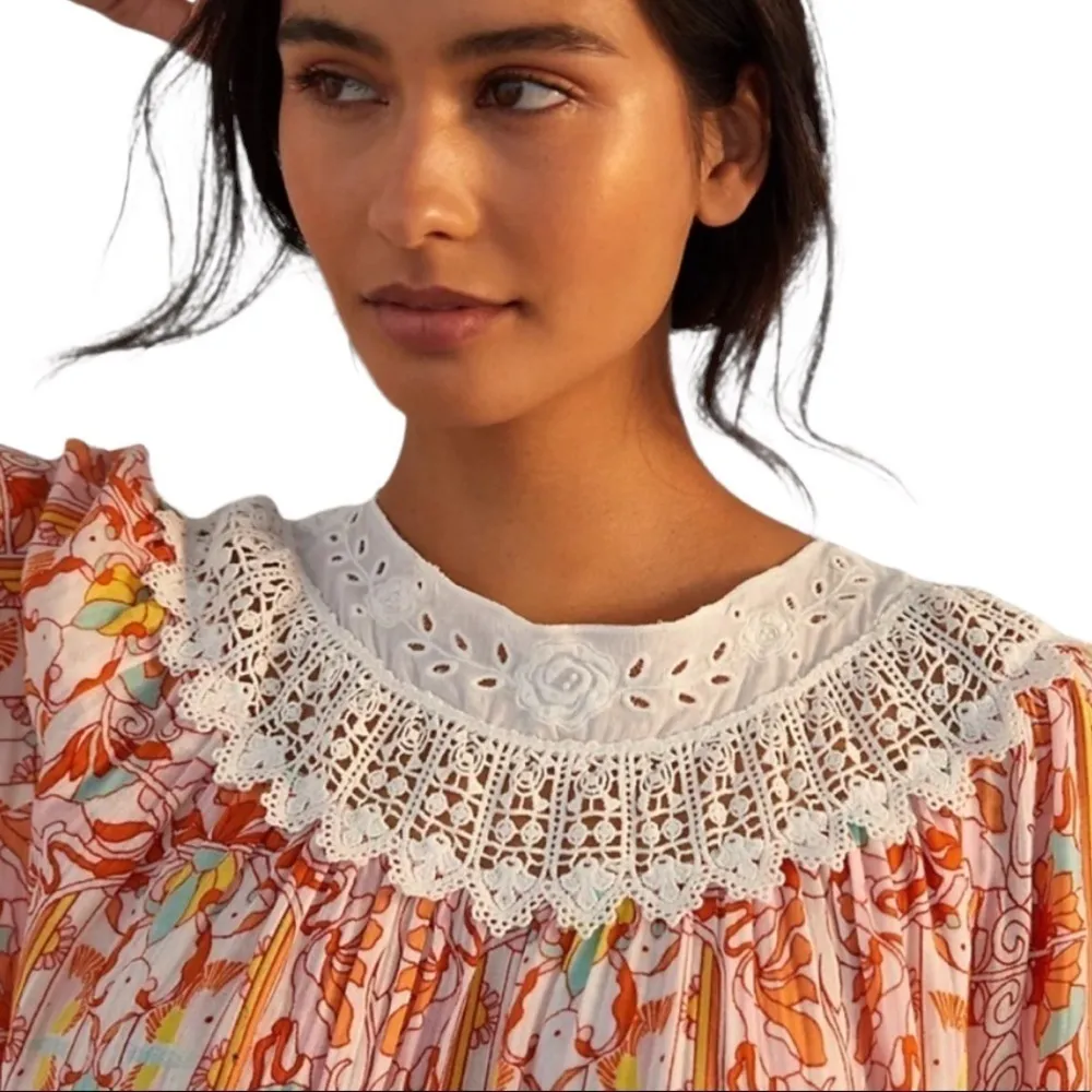 ANTHROPOLOGIE Oversized Floral Tiered Lace Lounge Dress Size XSP (Up To M) - Image 10