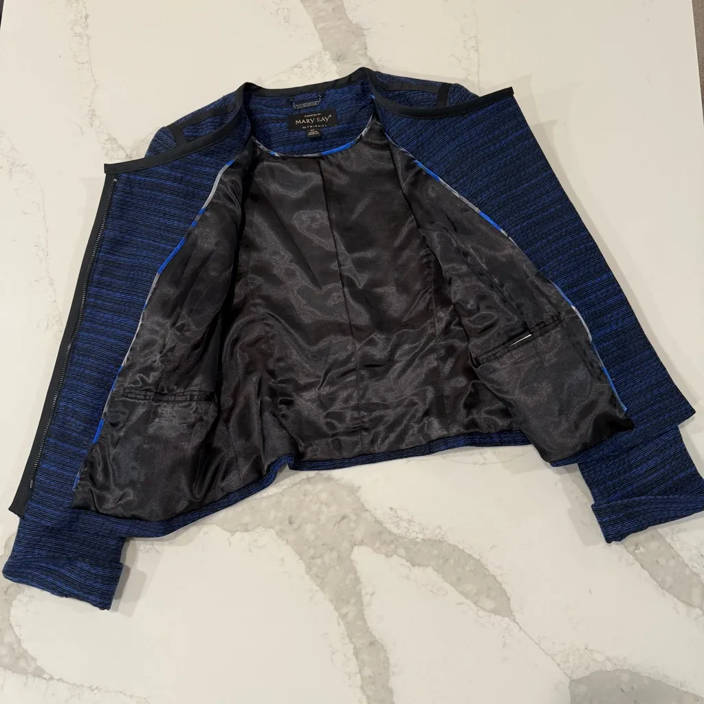 Mary Kay by Twin Hill Consultant Blazer Jacket Womens 6T Blue/Black StripeZipper Blue Size undefined - Image 4