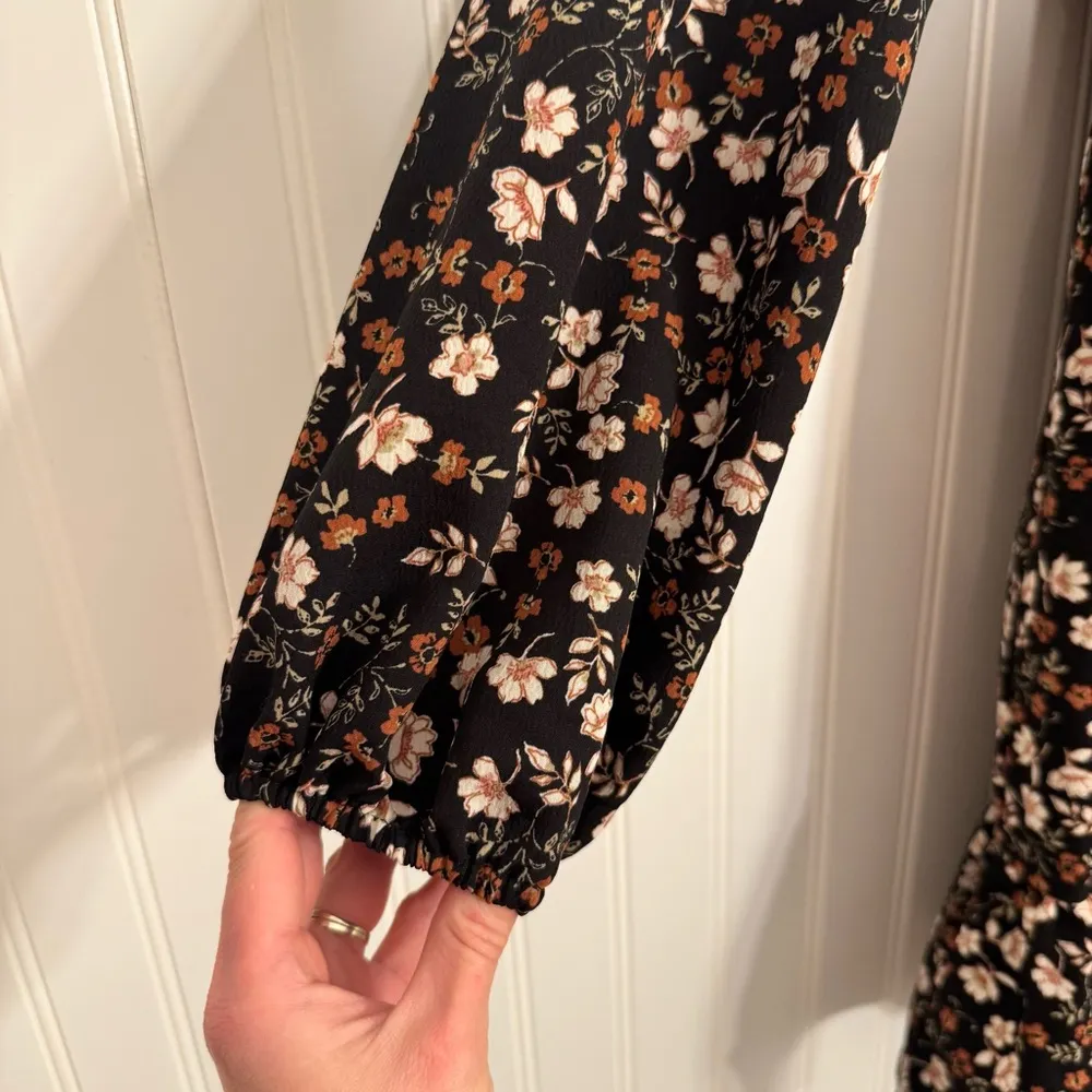 Lily Rose Women’s Black Floral Long Sleeve Cinch Front Baby Doll Dress Size XS - Image 5