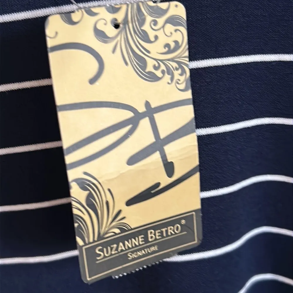 New Suzanne Betro Signature Navy White Striped Pullover 3/4 Bell Sleeve Top - Image 6