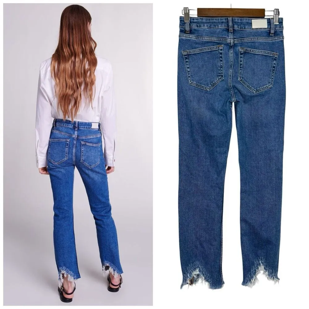 Maje Jeans EU 36 (27.5) Asymmetrical Distressed Fringe Hem Mid-Rise Cropped $365 - Image 5