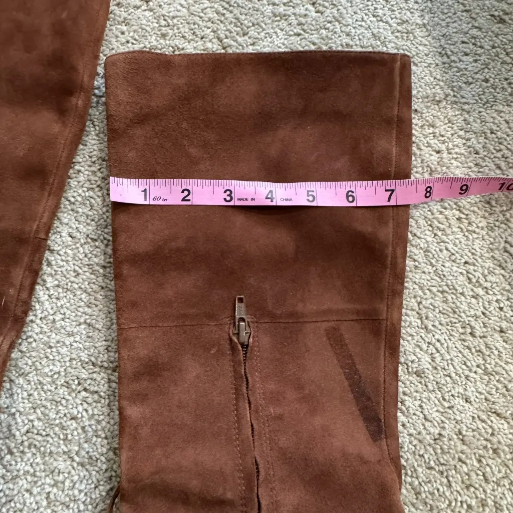 Ginger Goff Brown Suede Leather Heeled Tall Boots Women's Size 11 Tassel Stitch - Image 8