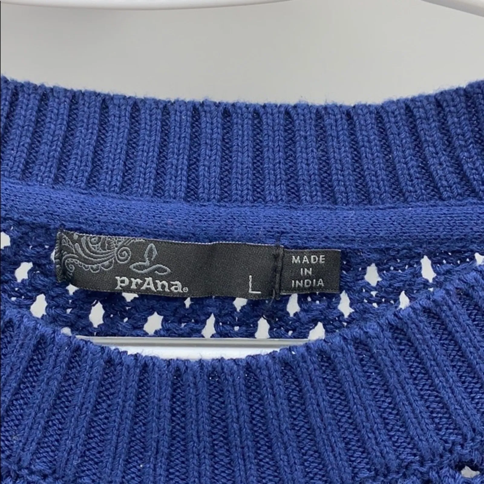 Prana kikamo sweater blue open knit transitional longline size M minimalist - Image 5