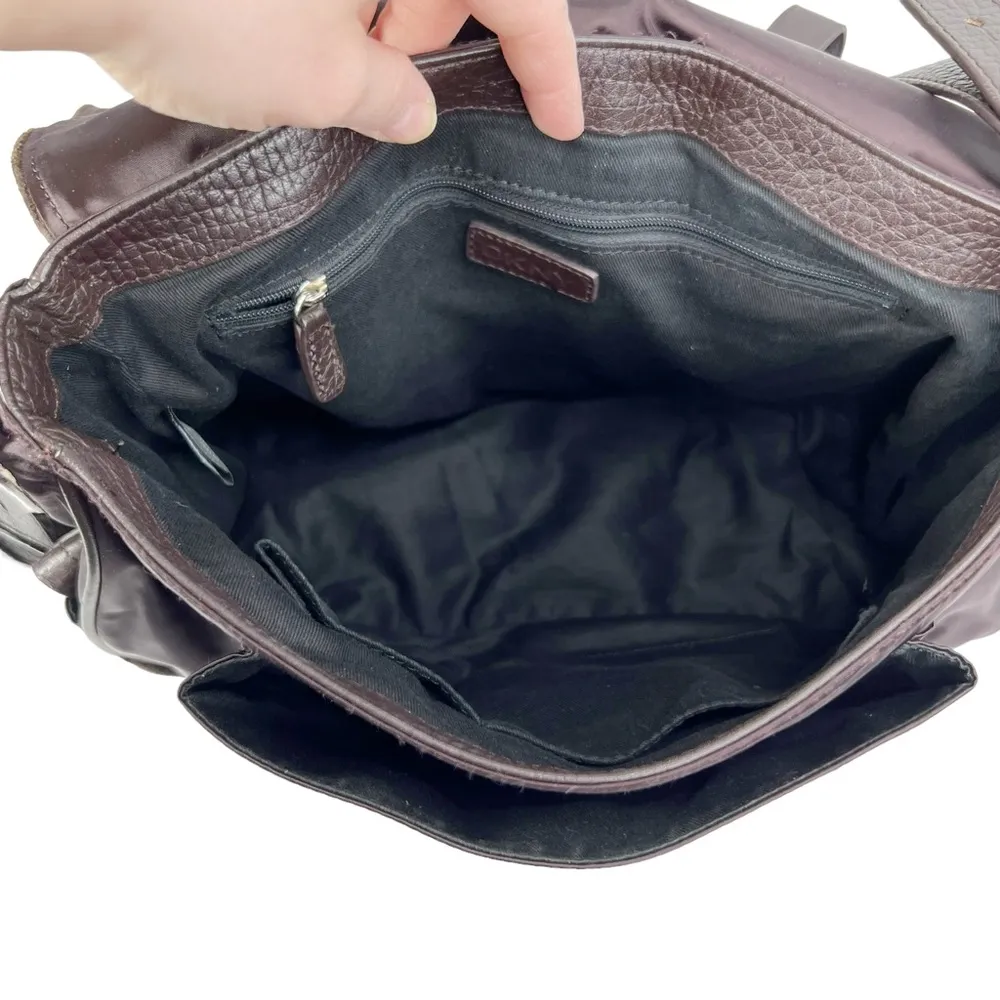 DKNY Brown Suede & Dark Purple Satin Crossbody Purse - Image 8