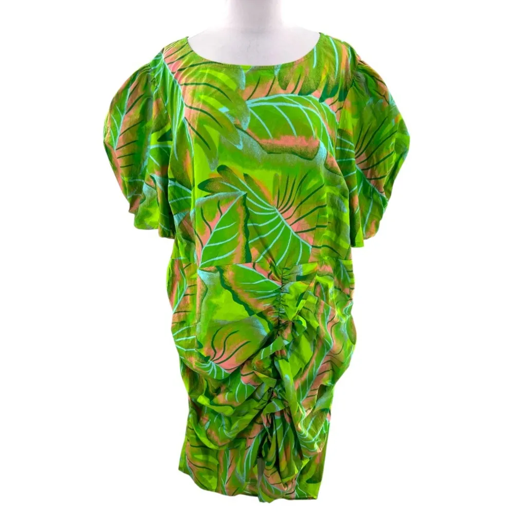 Anthropologie Farm Rio Green palm Leaf Print Dress puff sleeve sz 3x - Image 5