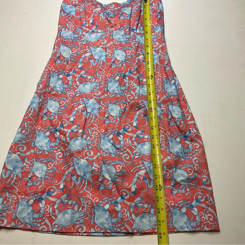 Kaeli Smith Maryland Blue Crab Print Strapless Dress With Tie Back Sz 4 Preppy Pink - Image 6
