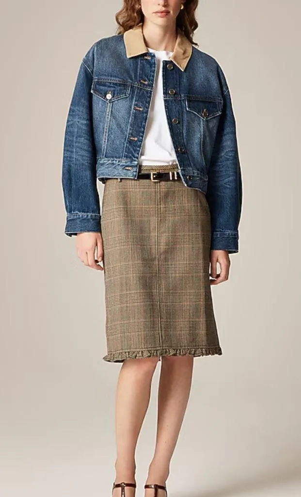 J. Crew Blue Denim Jacket with Tan Collar cropped XS SIZE 2 NWT - Image 2