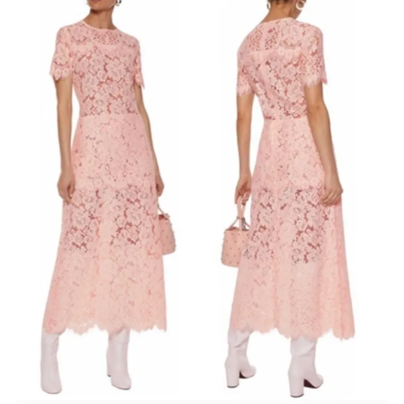 Ganni Duval Corded Lace Pink Midi Dress Womens  EU 38 US 6/8 - Image 16