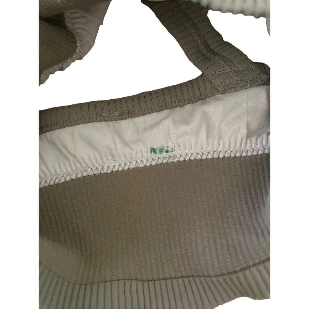 Ribbed Crossback Sports Bra Workout Yoga Athletic Sporty Gray Size M - Image 4