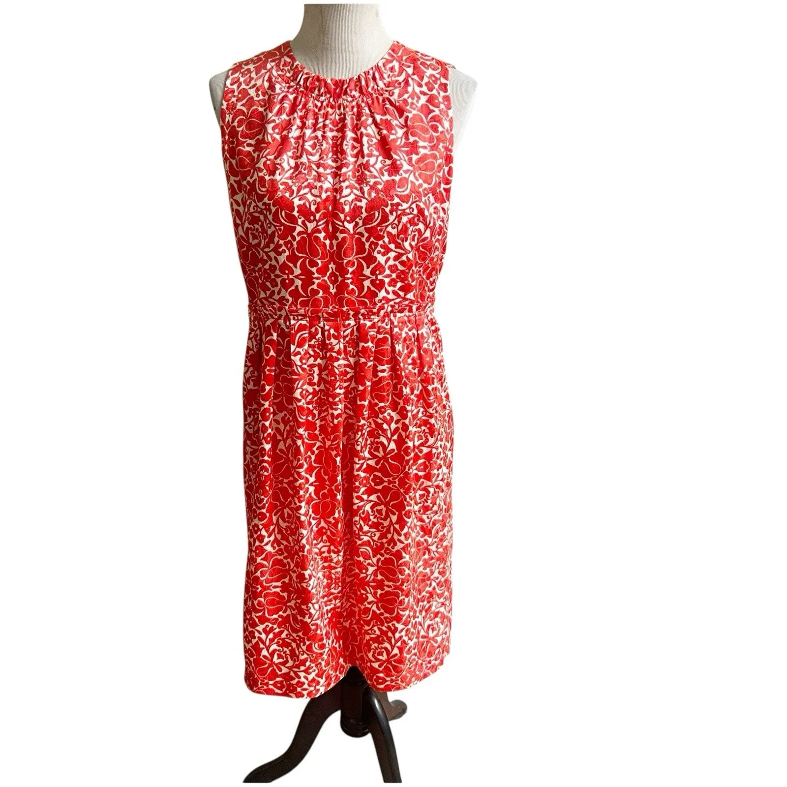 Tory Burch Silk Blend Floral Coral White Sheath Dress Size 10 Knee Length - Image 2