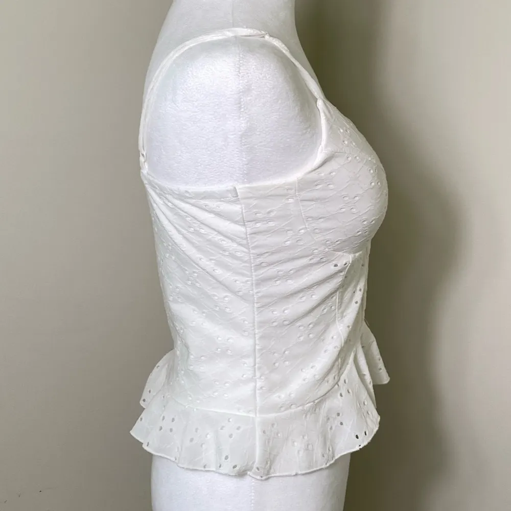 Womens Eyelet Lace Spaghetti Strap Corset Top With Ruffles Size Medium White - Image 3