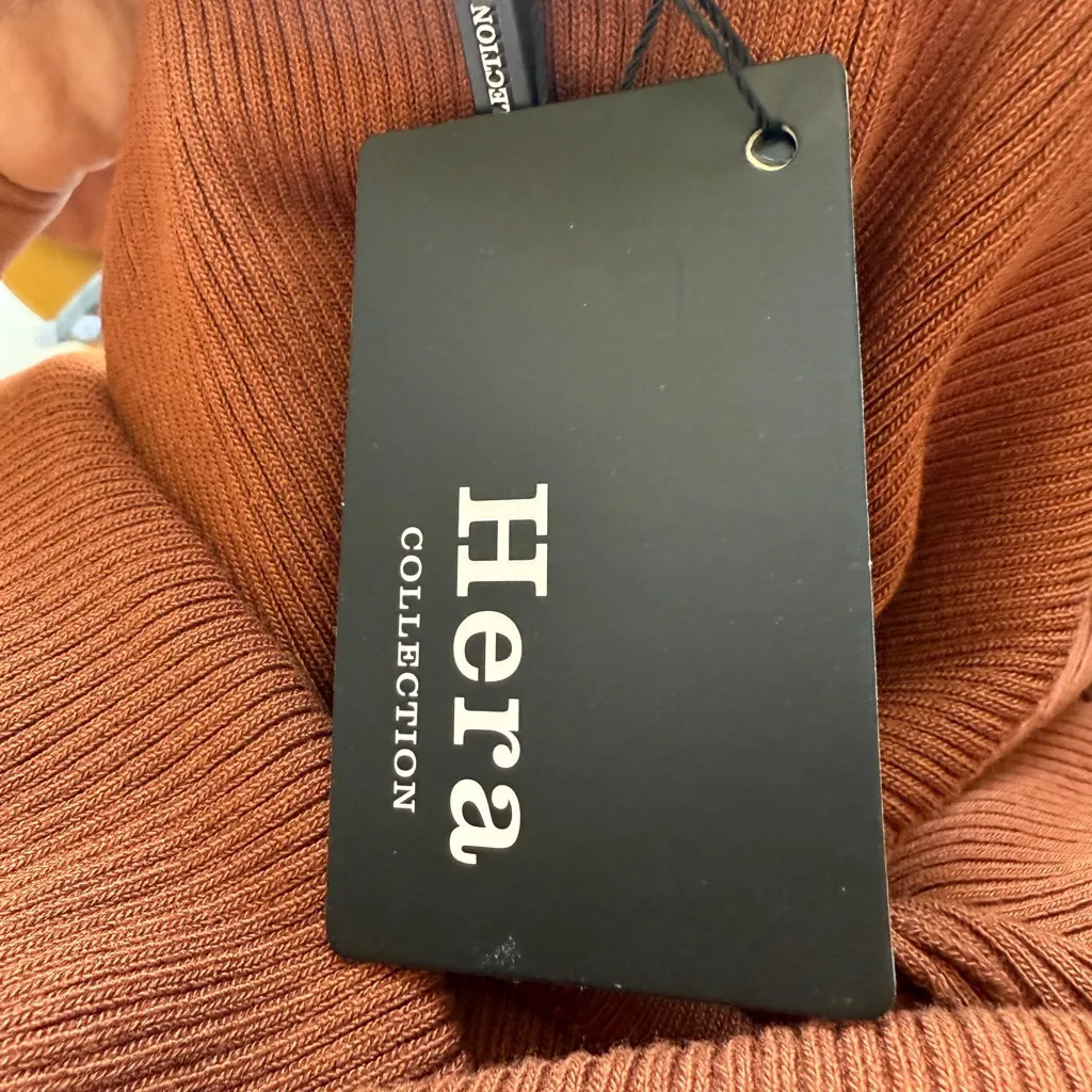 Hera Collection Dress 2XL Brown Off-shoulder ribbed‎ knit midi dress NWT - Image 5