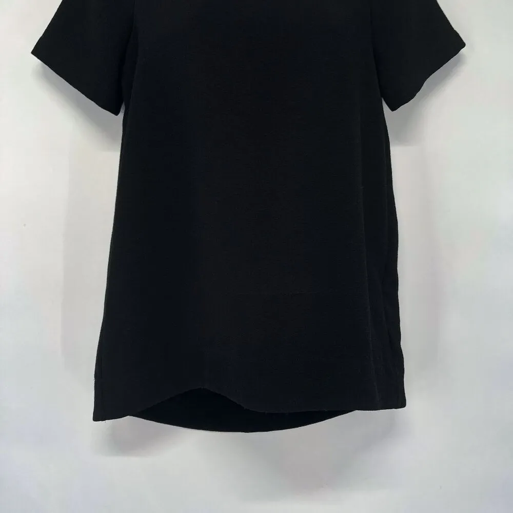 Madewell Leather Trim Tailored Tee Top Blouse Black Short Sleeve Loose Fit XS - Image 7