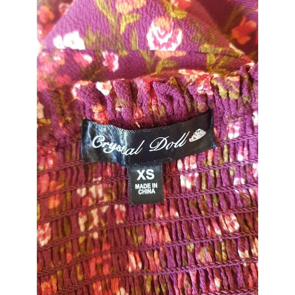 Womens Dress Sz XS Floral Off Shoulder Smocked High Low Bohowestern - Image 9