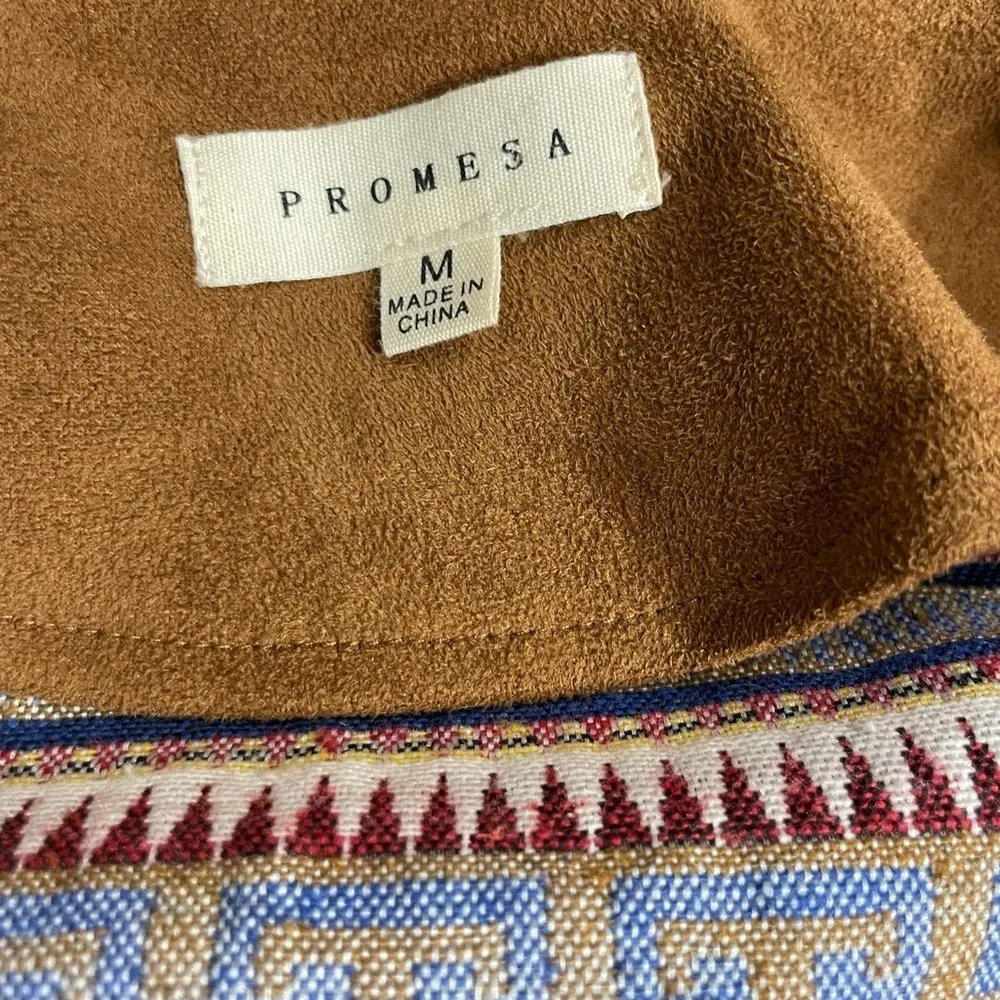 Promesa Suede like material Brown Patterned Button Up Jacket size M - Image 10