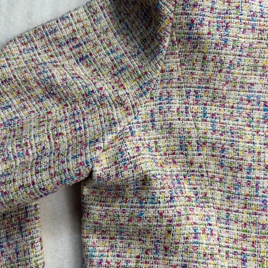 Lane‎ Bryant Women's Tweed Blazer Jacket Pink Purple Size 28 Floral Brooch New - Image 11