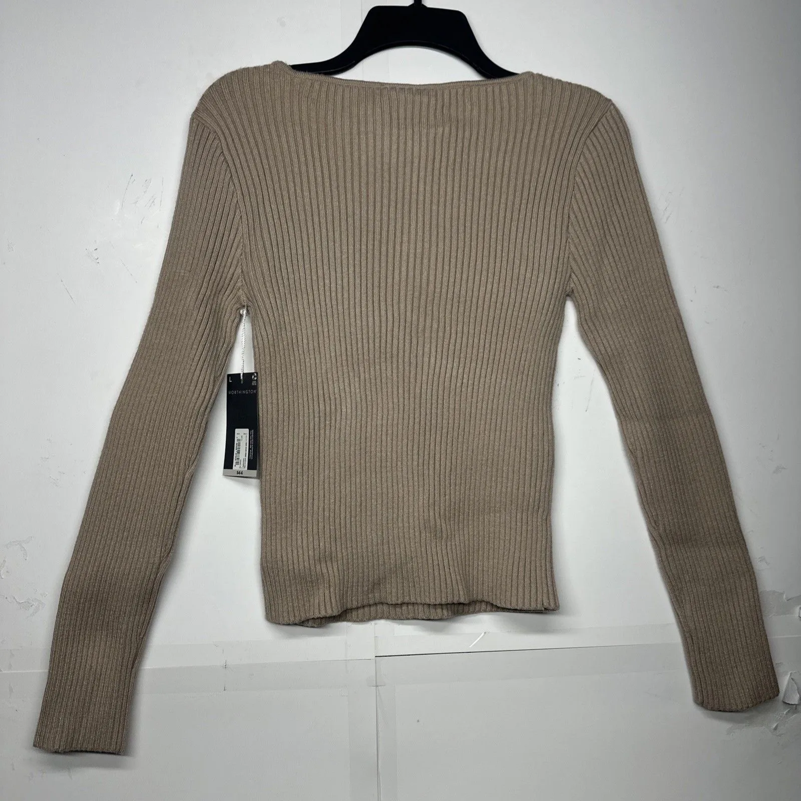 Worthington Women’s Sweater Large Light Brown Ribbed Knit Long Sleeve Top NWT - Image 10